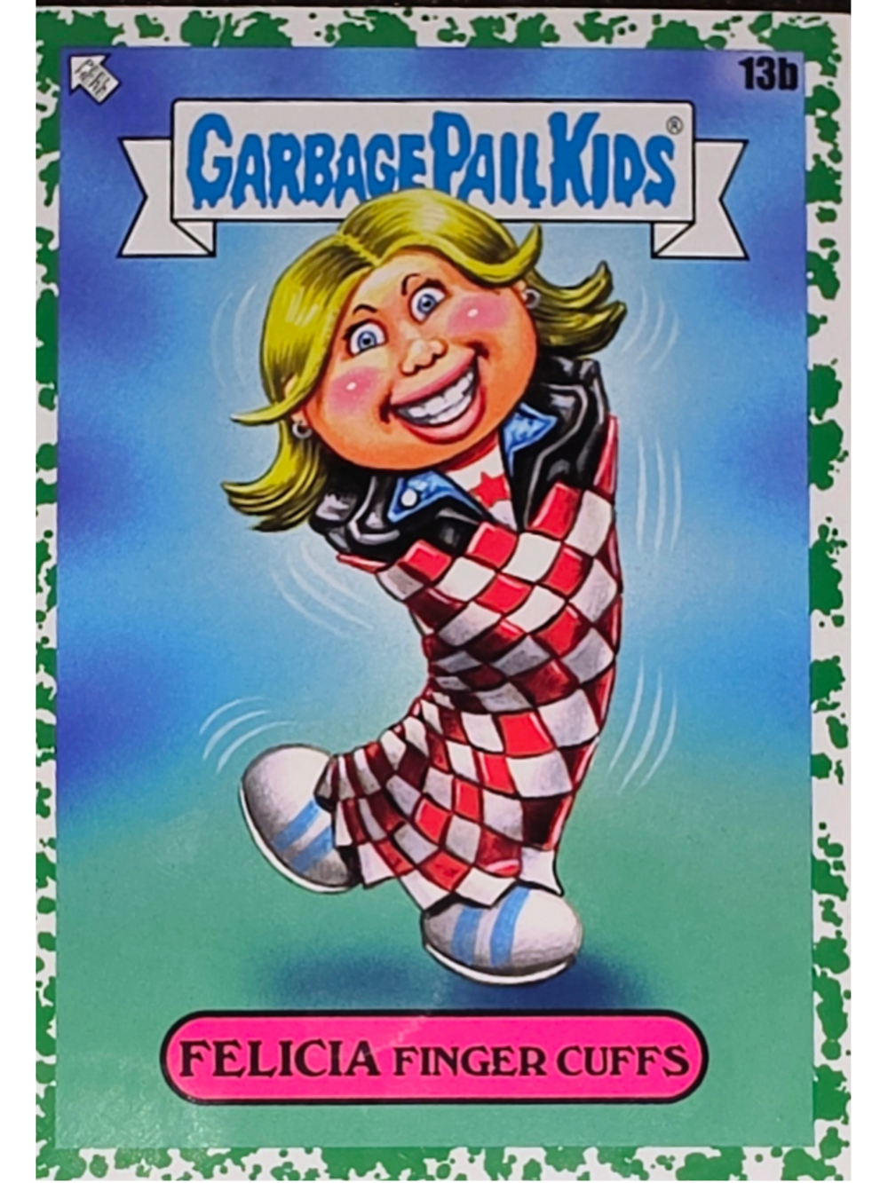 Topps Garbage Pail Kids View Askew Edition 13b Felicia Finger Cuffs Green Border